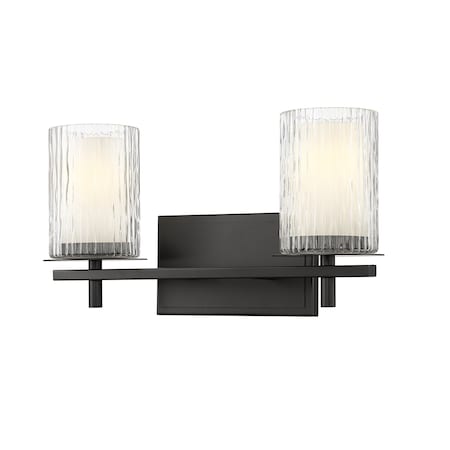 Z-Lite Grayson Vanity, 2-Light, 16 In.W x 5.75 In.L x 8.5 In.H, Matte Black/Clear + Etched Opal 1949-2V-MB
